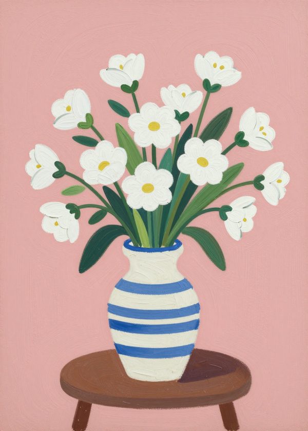 Blommor i randig vas